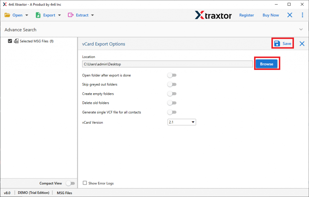 convert msg to vcard