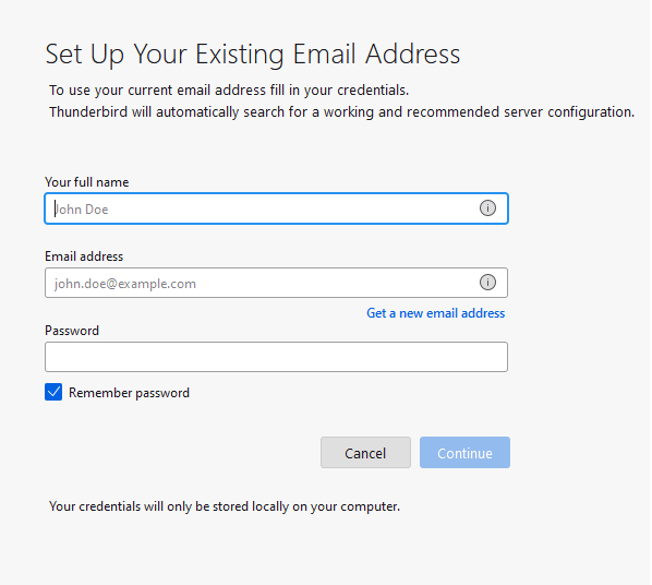 Add your account in Thunderbird