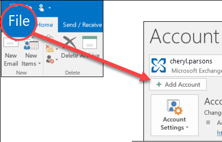 Add account in Windows Outlook