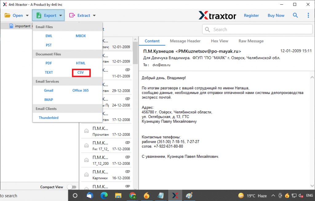 exporter fichiers dbx en csv