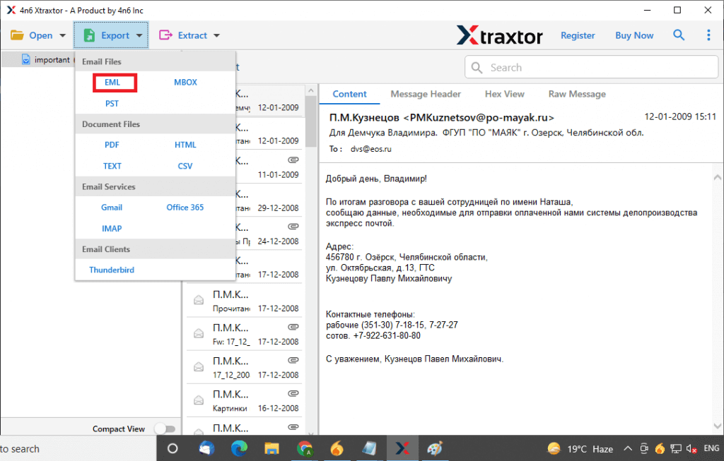 export Google Takeout to eml format