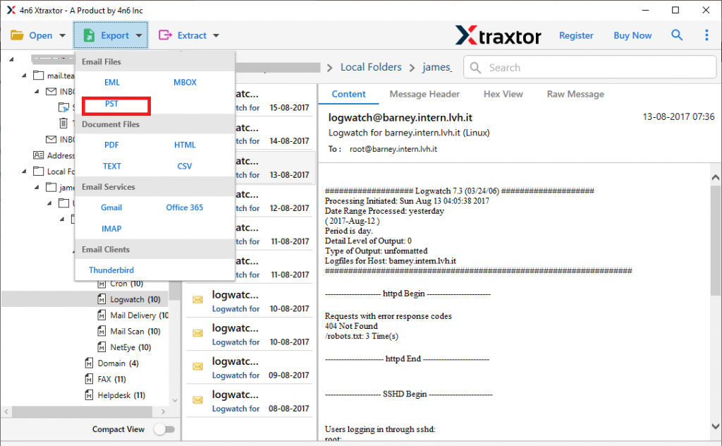 Convert Zimbra TGZ to PST