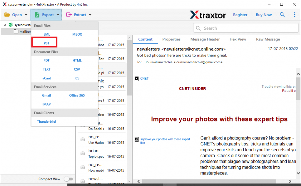 Open OLM into Outlook 2021