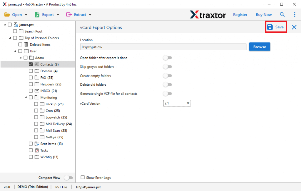 Extract OST file contacts