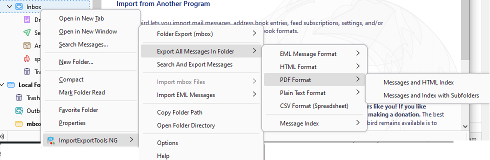 Export Thunderbird to PDF