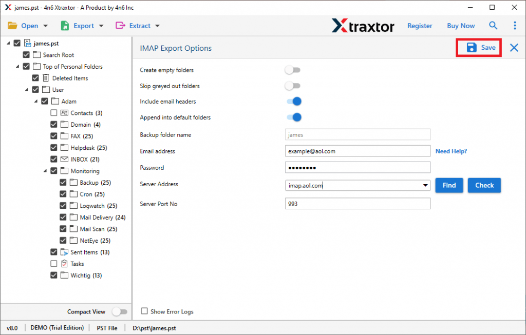 Import PST to AOL Mail