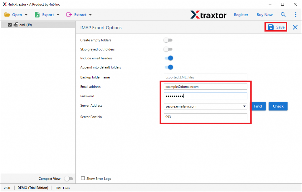 Importer EML vers Rackspace