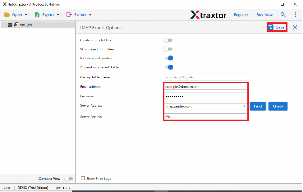 Importer EML vers Yandex Mail