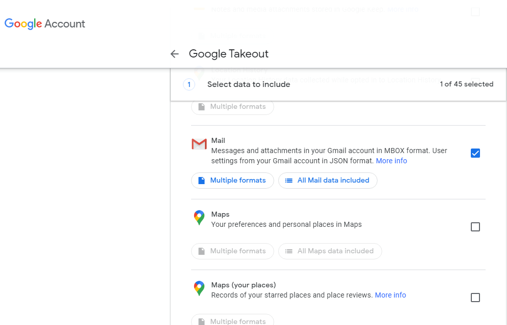Deselect All and choose the Mail option
