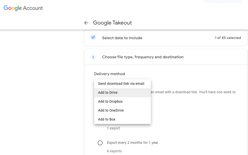 Select delivery options