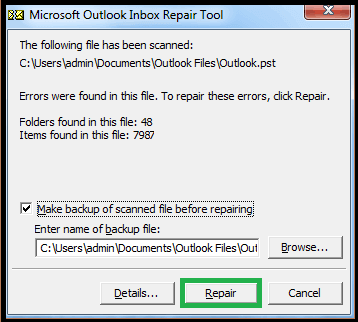 Repair Outlook PST file for free