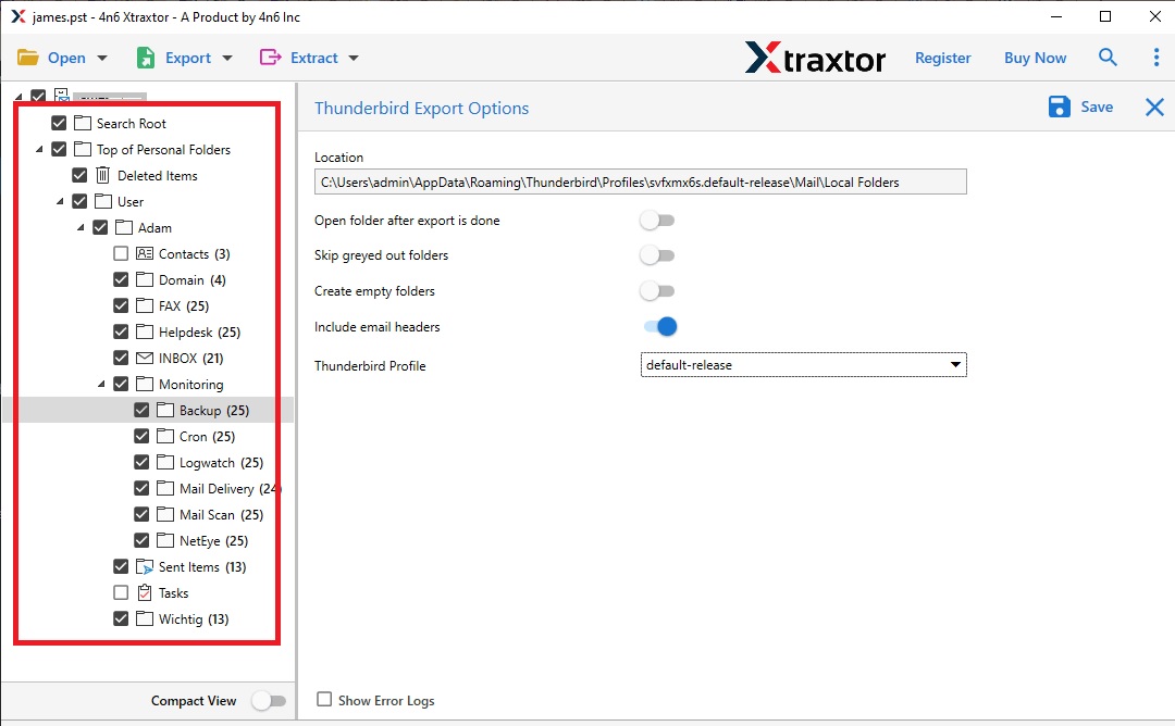 Transférer l'e-mail de Outlook vers Thunderbird