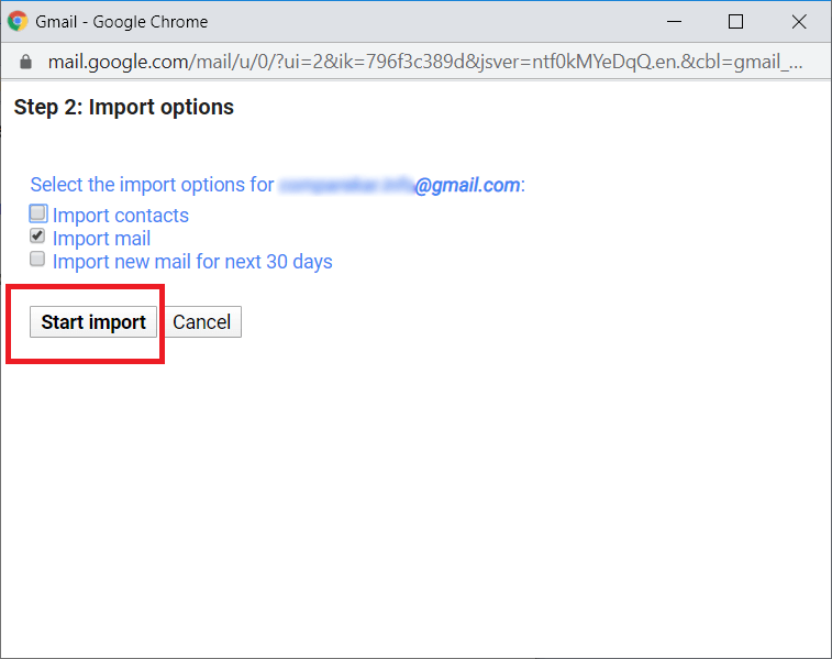 click on Start Import button
