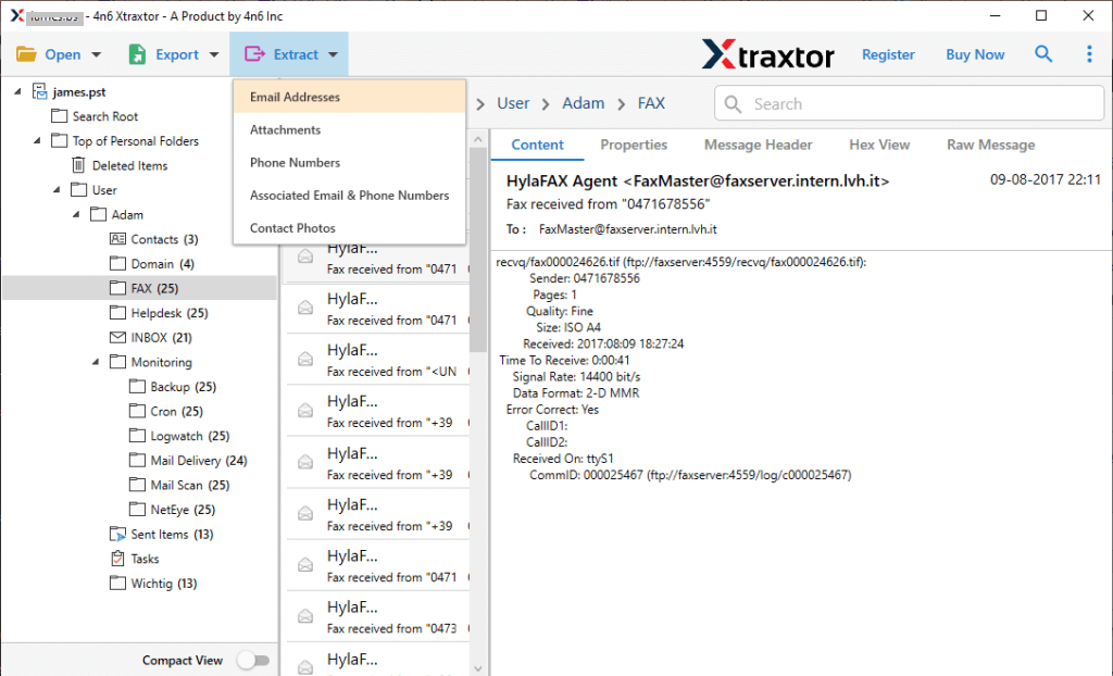 Select extraction option
