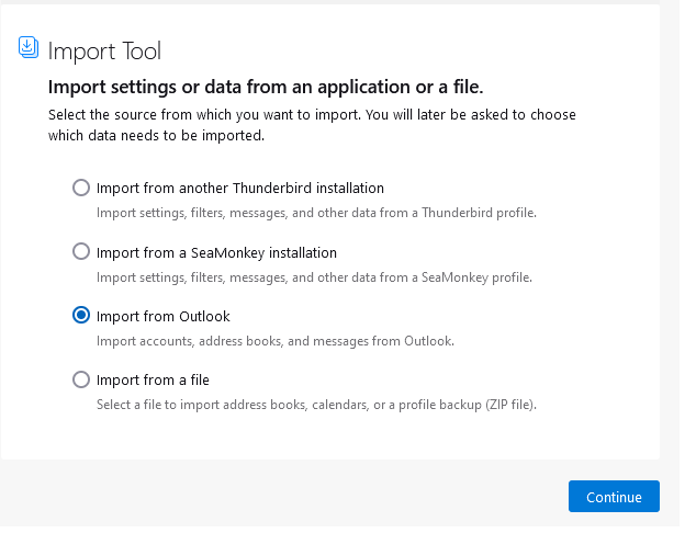 Transfer emails from Outlook to Thunderbird